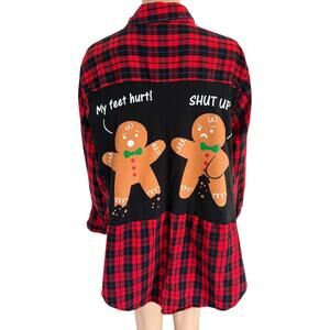 Upcycled Plaid Flannel Shirt Gingerbread My Feet Hurt Shut Up Funny Christmas 3X